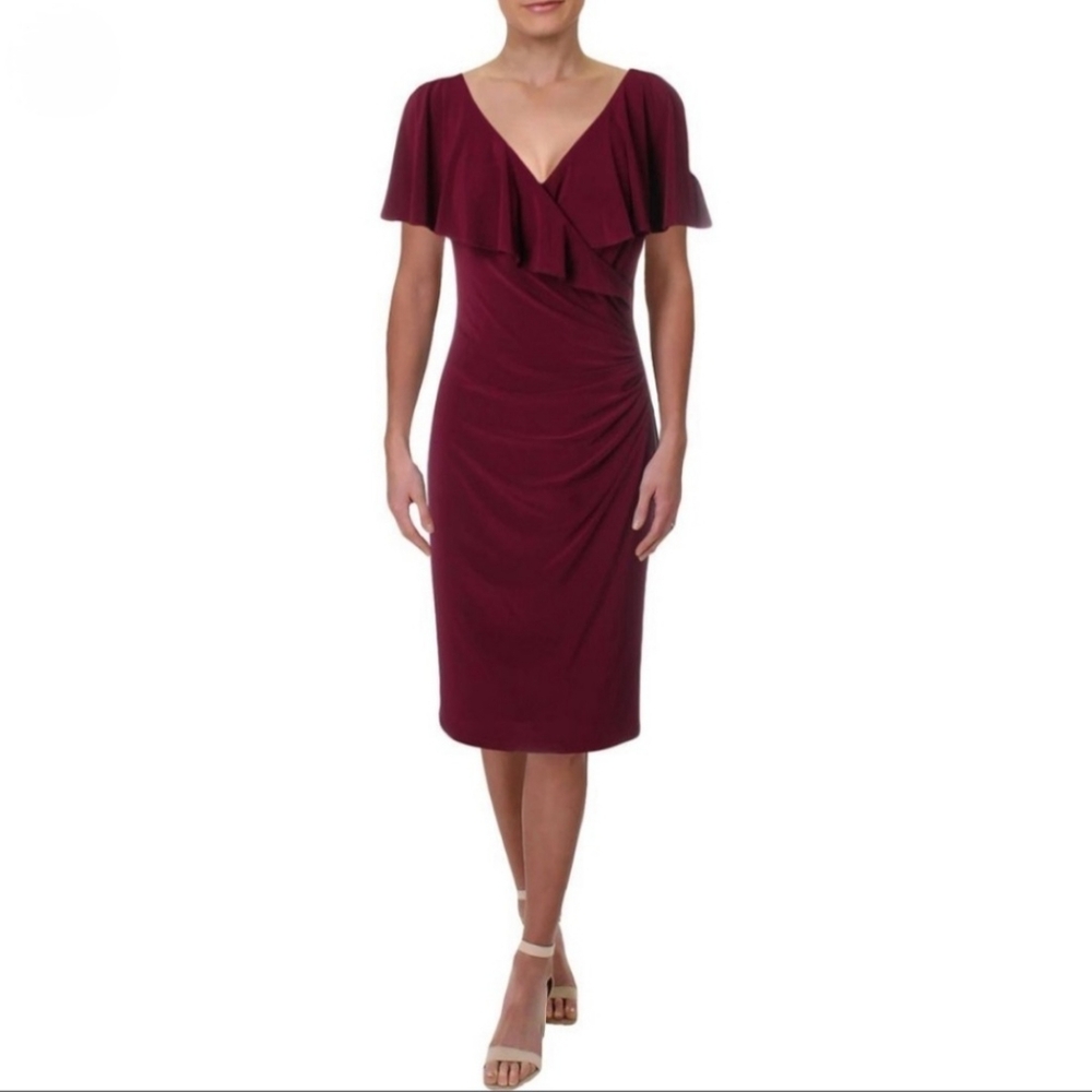 Lauren Ralph Lauren Roseylee Cold Shoulder V-Neck Cocktail Dress Womens 6